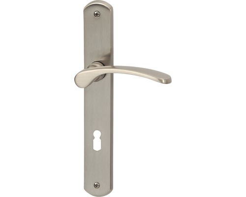Drücker-Langschild-Garnitur Buntbart BB "Amos" Messing/edelstahlfarbig-satiniert Türdrücker aus Metall mit Schlüsselrosette