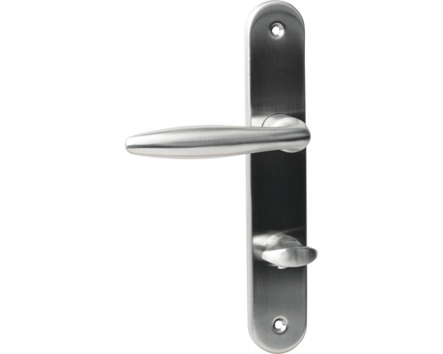 Drücker-Langschild-Garnitur WC+ Bad, Riegel, "Alison" Edelstahl/edelstahl-satiniert Türbeschlag aus Metall mit Drückergarnitur
