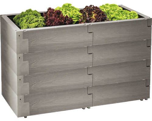 Hochbeet JUWEL TIMBER 4-reihig nordic wood 130x80x60 cm Hochbeet aus Kunststoff mit Salatbepflanzung