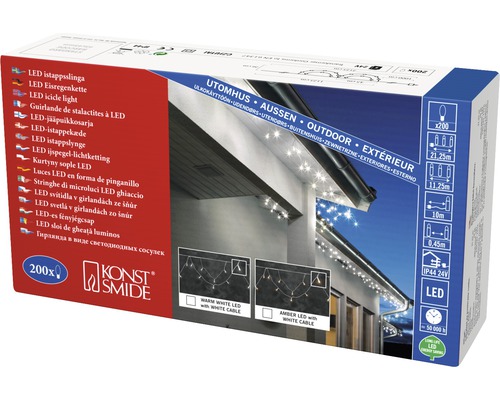 Verpackung einer LED-Eisregenlichterkette für den Außenbereich mit 200 Lampen, 21,25 Meter lang von Konstsmide