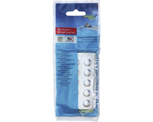 Planet Pool Ersatztabletten für Pooltester, 30 Chlor Tabletten und 30 pH Tabletten
