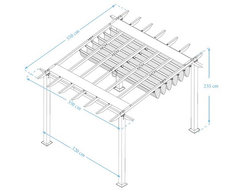 Illustration einer Pergola mit den Maßen 350 cm x 350 cm x 235 cm