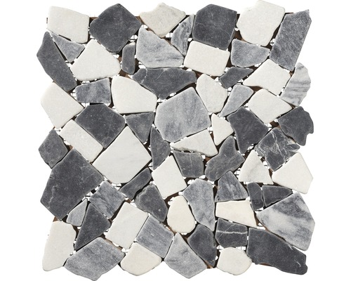 Natursteinmosaik Marmor Marquina grey polygonal 30,0x30,0 cm grau Mosaikmatte aus Marmor in Grau- und Weißtönen
