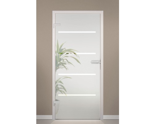 Glastür mit horizontalen Streifen und Türgriff