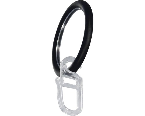 Vorhangring rund mit Haken und Gleiteinlage für Rivoli schwarz Ø 20 mm 10 Stk. Dichtung mit Kunststoffhaken