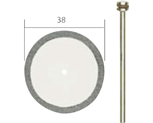 Abmessungen einer Polierscheibe mit Stift, Durchmesser 38 Millimeter