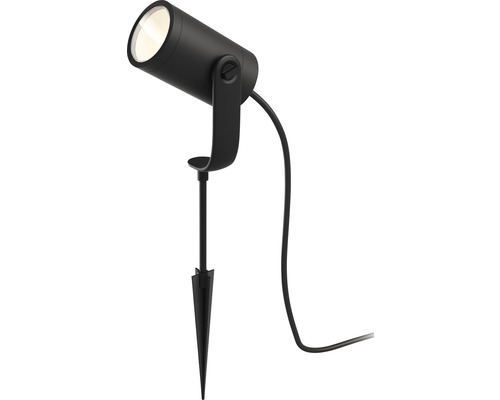 Schwarzer Gartenstrahler mit Erdspieß und Kabel