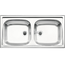 Edelstahlspüle mit zwei Becken und Stopfen