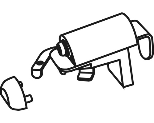 Schematische Darstellung einer Rollenhalterung für Toilettenpapier mit abgenommener Kappe