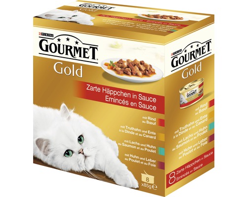Katzenfutter nass, Gourmet Gold Rind+Truthahn+Huhn 8 x 85 g