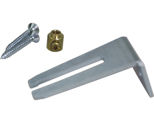 Befestigungsmaterial für Sanitärinstallationen, bestehend aus Schrauben, Dübel und Winkel