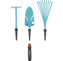 Gardena Kleingeräte-Set mit Handgriff, bestehend aus Rechen, Schaufel und Fächerbesen für Gartenarbeiten