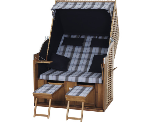 Strandkorb mit Markise und Fußstützen