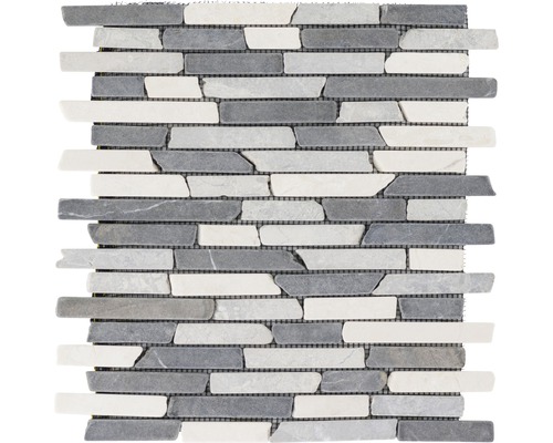 Natursteinmosaik Marmor Slim Brick 30,0x30,0 cm grau weiß Mosaikfliese aus Naturstein in grau und weiß