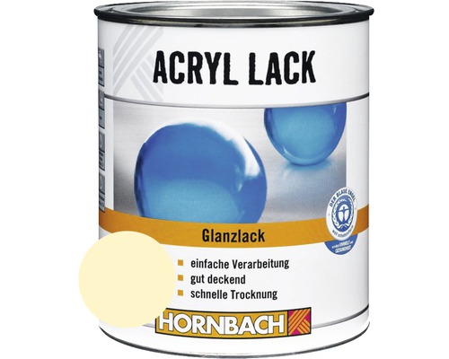HORNBACH Buntlack Acryllack glänzend hellelfenbein 375 ml Acryl Lack Dose mit dem Umweltzeichen Blauer Engel und Hornbach Logo