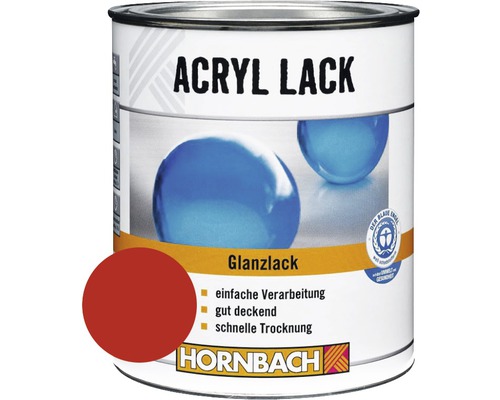 HORNBACH Buntlack Acryllack glänzend feuerrot 125 ml Acryllack Glanzlack in Dose mit Farbbeispiel und Blauer Engel Siegel