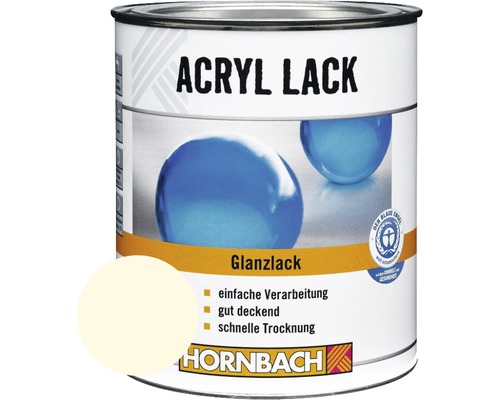 HORNBACH Buntlack Acryllack glänzend cremeweiß 750 ml Acryllack Glanzlack Dose mit Blauer Engel Siegel und Hornbach Logo