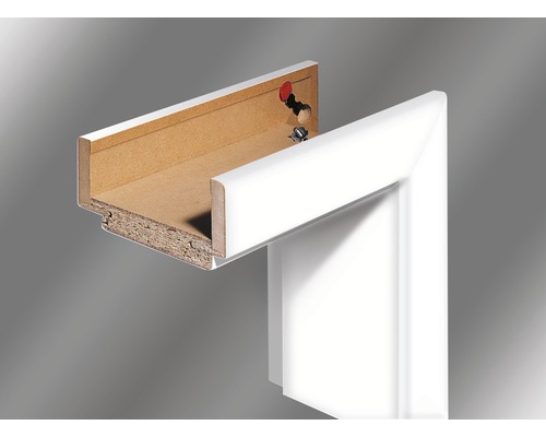 Zarge Pertura Weiß 144 Komplettzarge 90x659x2015 mm links Schnittansicht einer Türzarge aus Holzwerkstoff mit weißer Oberfläche
