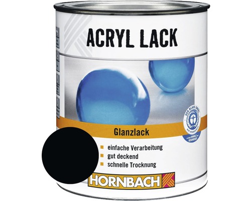 HORNBACH Buntlack Acryllack glänzend tiefschwarz 2 L Acryllack Glanzlack Dose mit Farbbeispiel und Blauer Engel Siegel