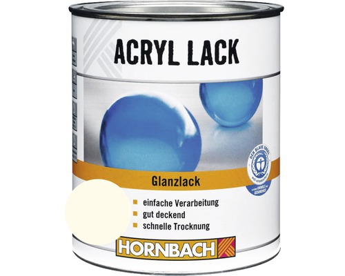 HORNBACH Buntlack Acryllack glänzend reinweiß 750 ml Acryllack Glanzlack Dose mit Umweltzeichen Blauer Engel und Hornbach Logo