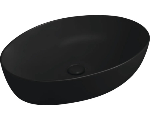 Aufsatzwaschtisch Jungborn Kalen 62,5x42 cm mit Keramikstopfen schwarz matt Ovales Aufsatzwaschbecken für das Badezimmer