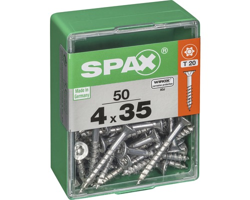Spax Schrauben 4 mal 35 Millimeter in einer grünen Box