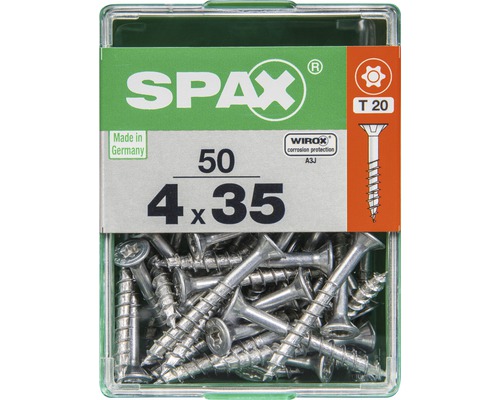 Spax Universalschraube Senkkopf Stahl gehärtet T 20, Holz-Teilgewinde 4x35 mm, 50 Stück Spax Universalschraube Senkkopf Stahl gehärtet T 20, Holz-Teilgewinde 4x35 mm, 50 Stück