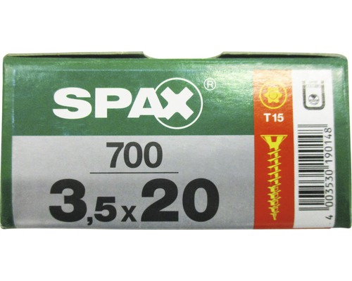 Spax Universalschraube Senkkopf Stahl gehärtet T 15, Holz-Vollgewinde 3,5x20 mm, 700 Stück