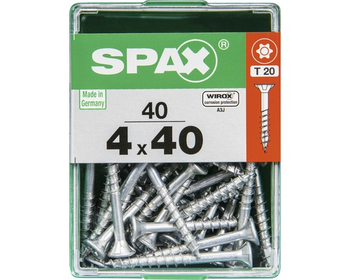 Spax Universalschraube Senkkopf Stahl gehärtet T 20, Holz-Teilgewinde 4x40 mm, 40 Stück Spax Universalschraube Senkkopf Stahl gehärtet T 20, Holz-Teilgewinde 4x40 mm, 40 Stück