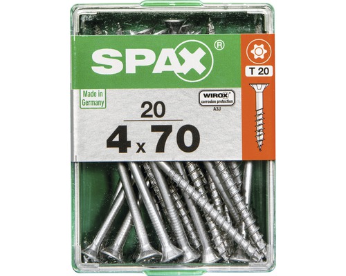 Spax Universalschraube Senkkopf Stahl gehärtet T 20, Holz-Teilgewinde 4x70 mm, 20 Stück Spax Universalschraube Senkkopf Stahl gehärtet T 20, Holz-Teilgewinde 4x70 mm, 20 Stück