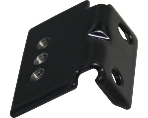 Schwarzer Winkelverbinder mit Befestigungslöchern