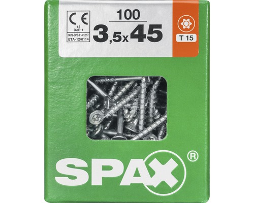 Spax Universalschraube Senkkopf Stahl gehärtet T 15, Holz-Teilgewinde 3,5x45 mm, 100 Stück Spax Universalschraube Senkkopf Stahl gehärtet T 15, Holz-Teilgewinde 3,5x45 mm, 100 Stück