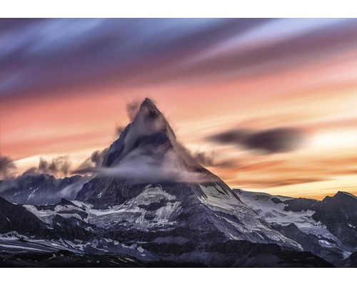 Fototapete Papier 12990P4 Sonnenuntergang Berge 2-tlg. 254x184 cm Das Matterhorn mit Wolken bei Sonnenaufgang.
