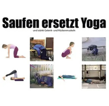 Vergleich von Yoga und Trinken mit humorvollen Posen