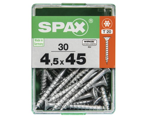 Spax Universalschraube Senkkopf Stahl gehärtet T 20, Holz-Teilgewinde 4,5x45 mm, 30 Stück Spax Universalschraube Senkkopf Stahl gehärtet T 20, Holz-Teilgewinde 4,5x45 mm, 30 Stück