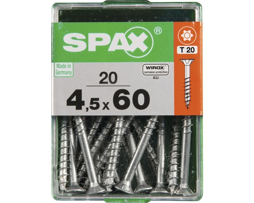 Spax Universalschraube Senkkopf Stahl gehärtet T 20, Holz-Teilgewinde 4,5x60 mm, 20 Stück Spax Universalschraube Senkkopf Stahl gehärtet T 20, Holz-Teilgewinde 4,5x60 mm, 20 Stück