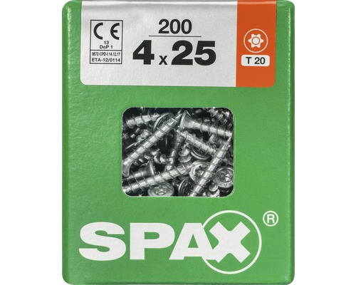 Spax Universalschraube Senkkopf Stahl gehärtet T 20, Holz-Vollgewinde 4x25 mm, 200 Stück Spax Universalschraube Senkkopf Stahl gehärtet T 20, Holz-Vollgewinde 4x25 mm, 200 Stück