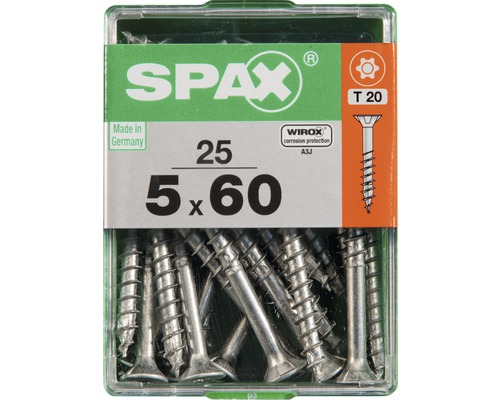 Spax Universalschraube Senkkopf Stahl gehärtet T 20, Holz-Teilgewinde 5x60 mm, 25 Stück Spax Universalschraube Senkkopf Stahl gehärtet T 20, Holz-Teilgewinde 5x60 mm, 25 Stück