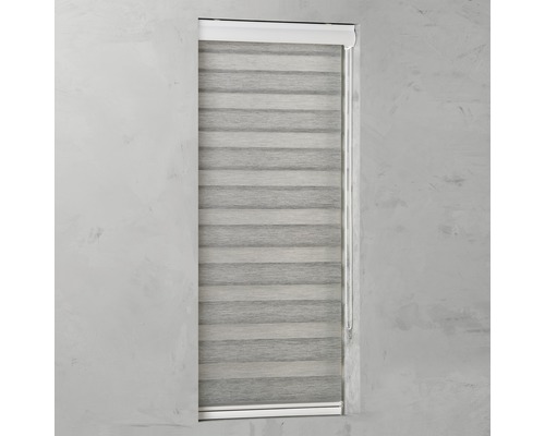 SOLUNA Doppelrollo Ikaria D-R15 mit weißer Kassette schwarz 60x175 cm Geschlossenes Doppelrollo im Fensterrahmen.