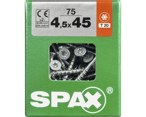 Spax Universalschraube Senkkopf Stahl gehärtet T 20, Holz-Teilgewinde 4,5x45 mm, 75 Stück Spax Universalschraube Senkkopf Stahl gehärtet T 20, Holz-Teilgewinde 4,5x45 mm, 75 Stück