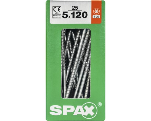 Spax Universalschraube Senkkopf Stahl gehärtet T 20, Holz-Teilgewinde 5x120 mm, 25 Stück Spax Universalschraube Senkkopf Stahl gehärtet T 20, Holz-Teilgewinde 5x120 mm, 25 Stück