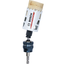 Bosch Lochsäge mit Holzstück und Power Change Plus Adapter