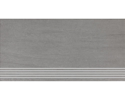 Feinsteinzeug Stufenfliese Sokio 30x60 cm grau matt Graue Treppenfliese mit drei Streifen