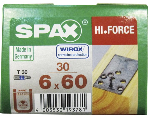 Spax Holzbauschraube Hi.Force, Tellerkopf T 30, Holz-Vollgewinde, 6x60 mm, 30 Stück-0