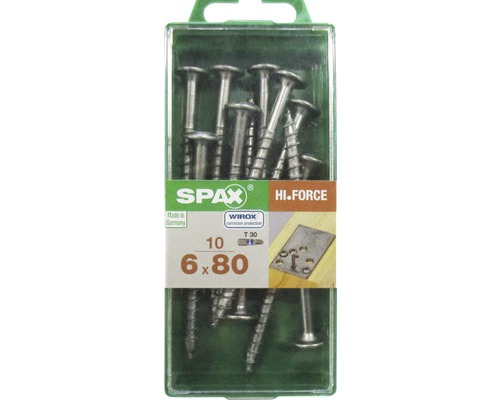 Spax Holzbauschraube Hi.Force, Tellerkopf T 30, Holz-Vollgewinde, 6x80 mm, 10 Stück Spax Hi.Force Schrauben, 6 x 80 Millimeter, 10 Stück in Verpackung