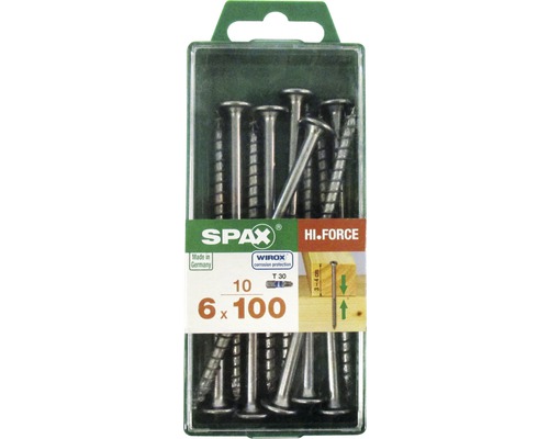 Spax Holzbauschraube Hi.Force, Tellerkopf T 30, Holz-Teilgewinde, 6x100 mm, 10 Stück Packung mit zehn Spaax Hi-Force Schrauben 6 x 100 Millimeter
