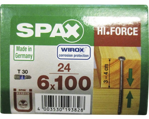 Spax Holzbauschraube Hi.Force, Tellerkopf T 30, Holz-Teilgewinde, 6x100 mm, 24 Stück Verpackung Spax Hi.Force Schrauben 6x100 mm