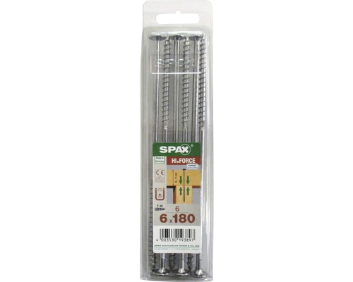 Spax Holzbauschraube Hi.Force, Tellerkopf T 30, Holz-Teilgewinde, 6x180 mm, 6 Stück SPAX Hi-Force Schrauben, 6 mal 180 Millimeter, im Blister