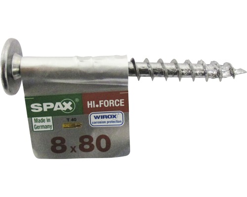 Spax Holzbauschraube Hi.Force, Tellerkopf T 40, Holz-Vollgewinde, 8x80 mm, 1 Stück Spax Hi.Force Schraube 8x80 Millimeter mit Korrosionsschutz