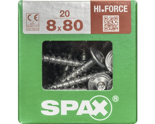Spax Holzbauschraube Hi.Force, Tellerkopf T 40, Holz-Vollgewinde, 8x80 mm, 20 Stück SPAX Universalschrauben 8x80 im Karton
